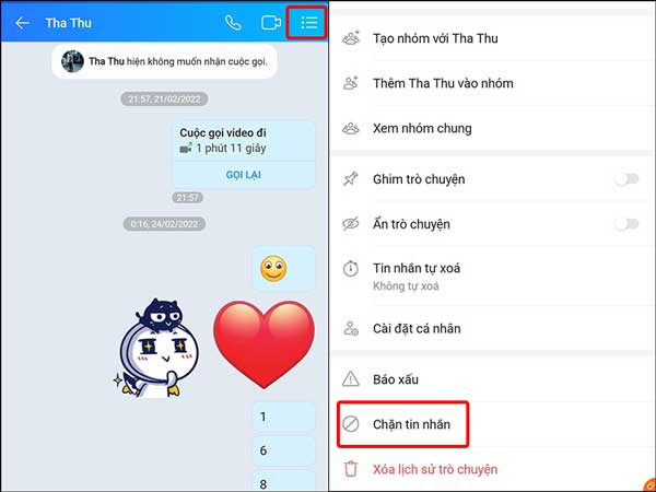 Truy cập cuộc trò chuyện của người muốn chặn