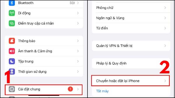 tiếp theo chọn Chuyển hoặc đặt lại iPhone