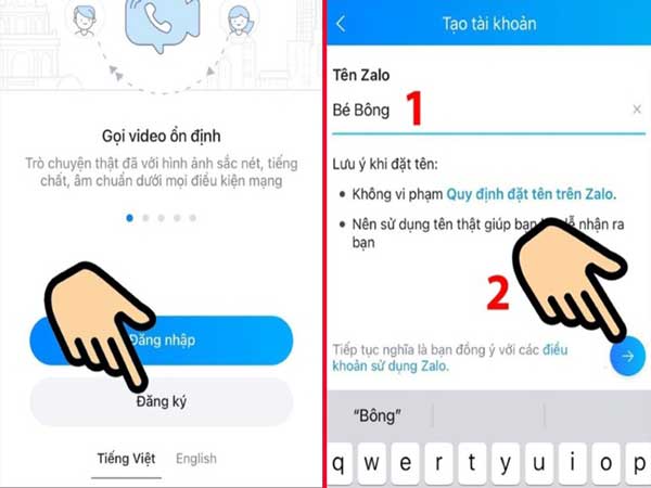 Mở ứng dụng Zalo trên điện thoại và chọn Đăng ký