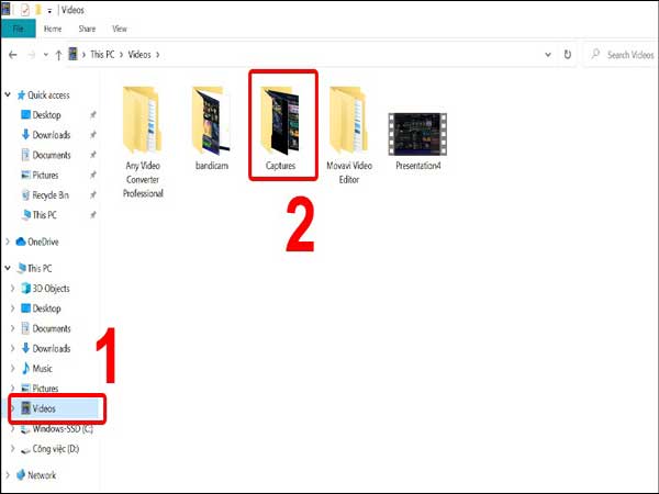Video quay lại sẽ tự động được lưu vào thư mục Videos > Captures