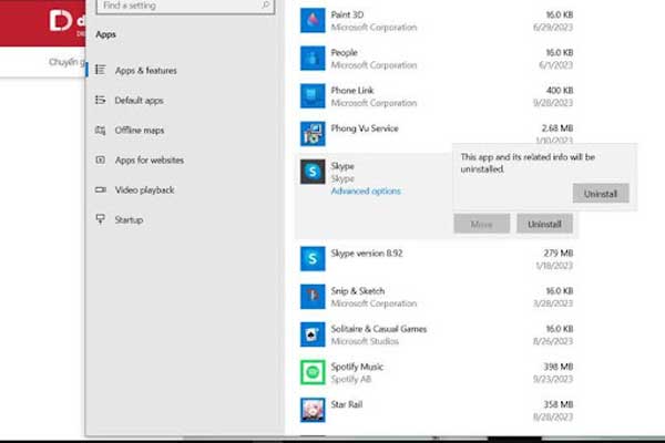 Nhấp vào ứng dụng cần xóa, sau đó chọn Gỡ cài đặt (Uninstall)